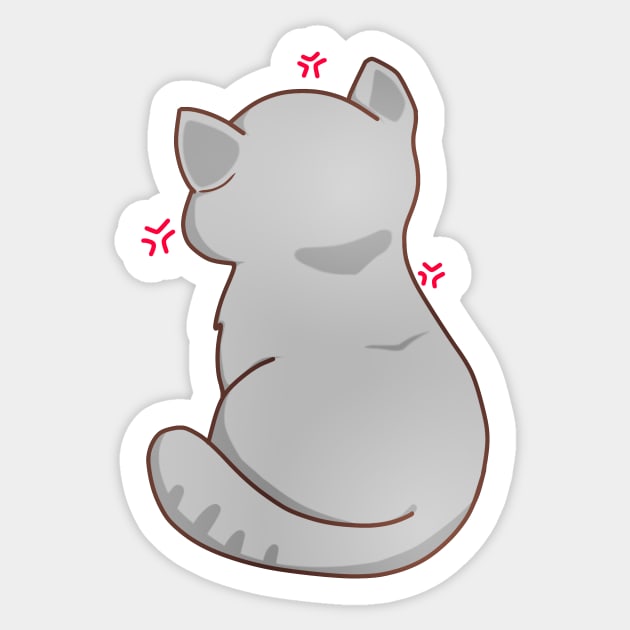 Kawaii Angry Gray Cat from the backside, Cat Lover Sticker by logiamerch